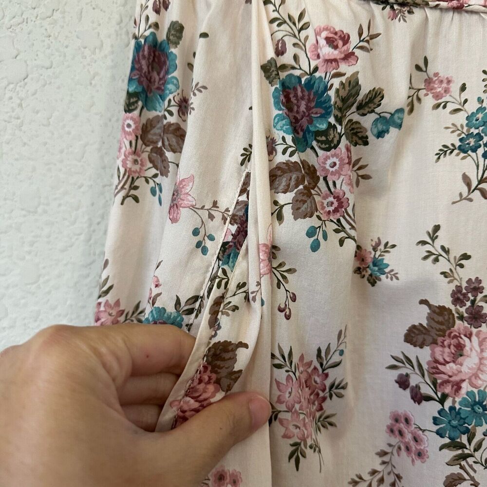 ANNA MASON Maxi Skirt Beige Floral Tiered Flare Cotton Peasant Fairy - Picture 6 of 11